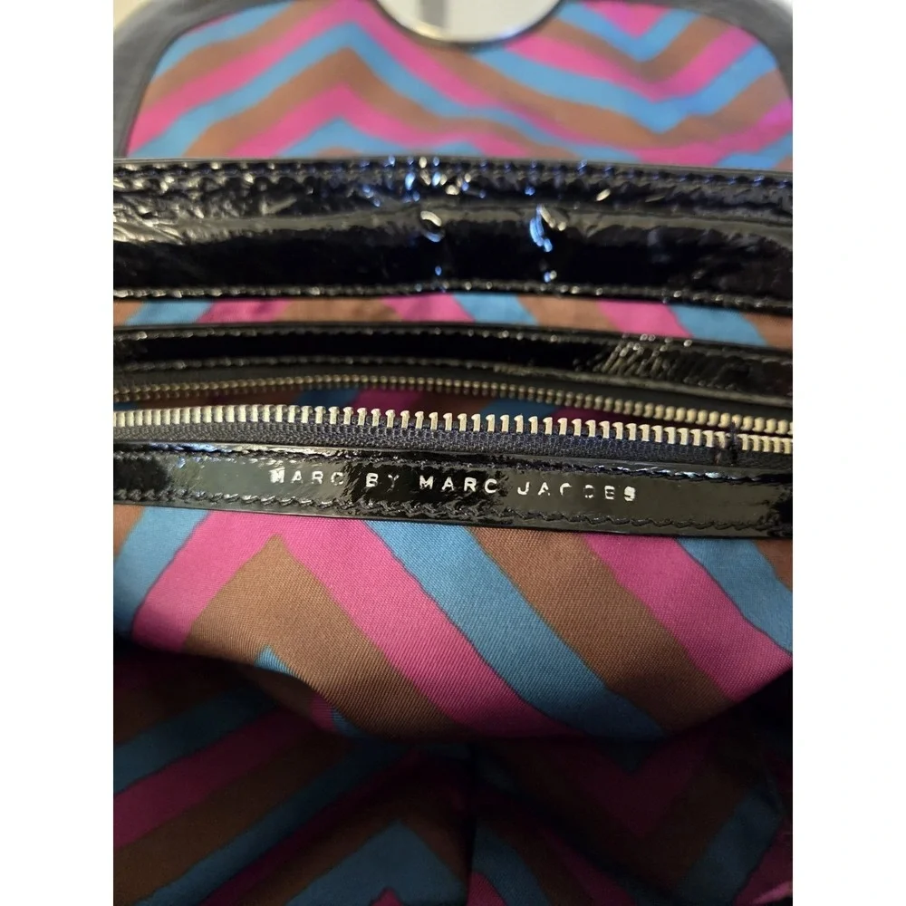 Marc by Marc Jacobs Black Patent Leather Turnlock Satchel Bag Shoulder Strap...
